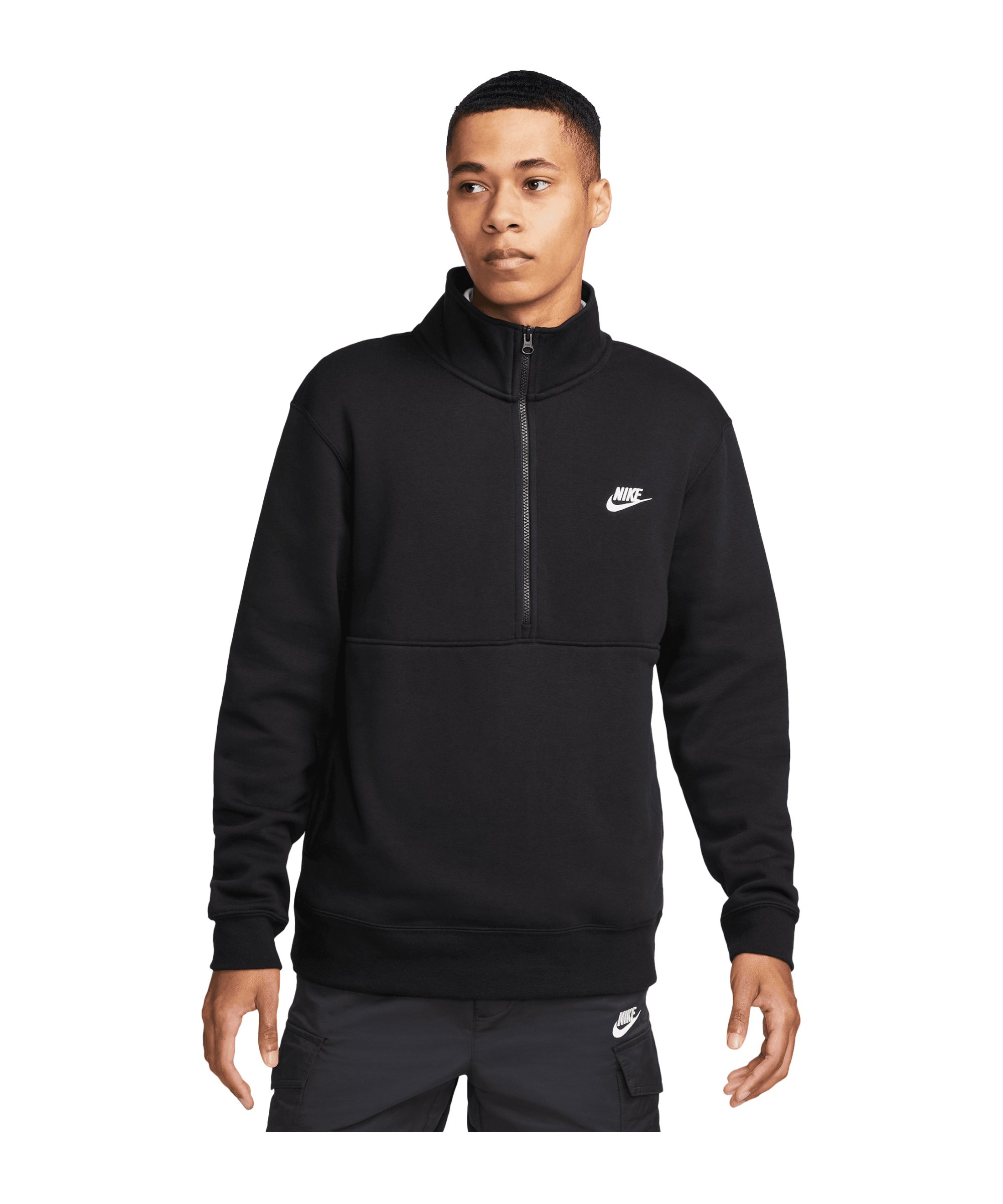 Nike Club HalfZip Sweatshirt Schwarz Weiss F011 - schwarz