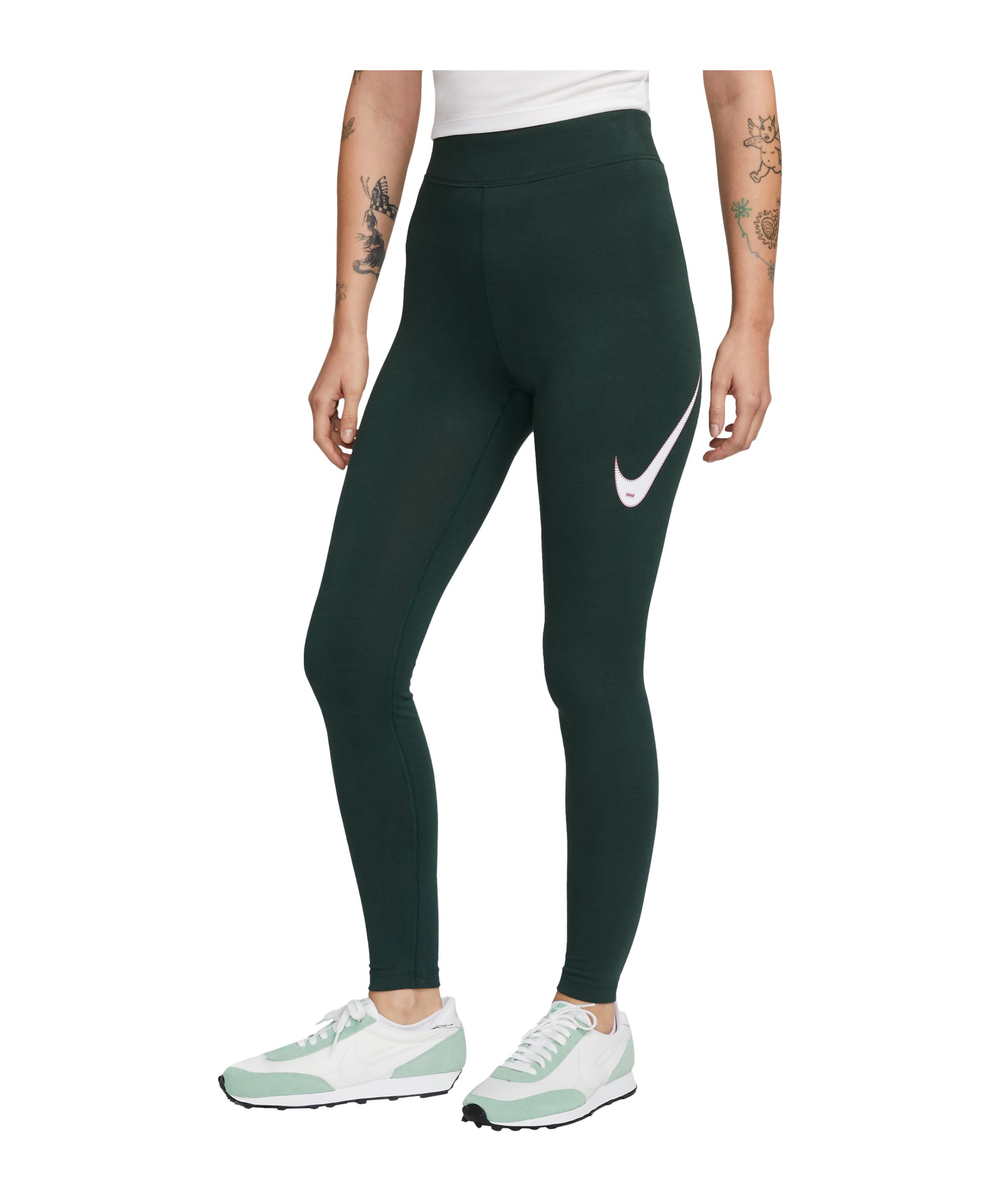 Nike Swoosh High-Rise Leggings Damen Grün F397 - gruen