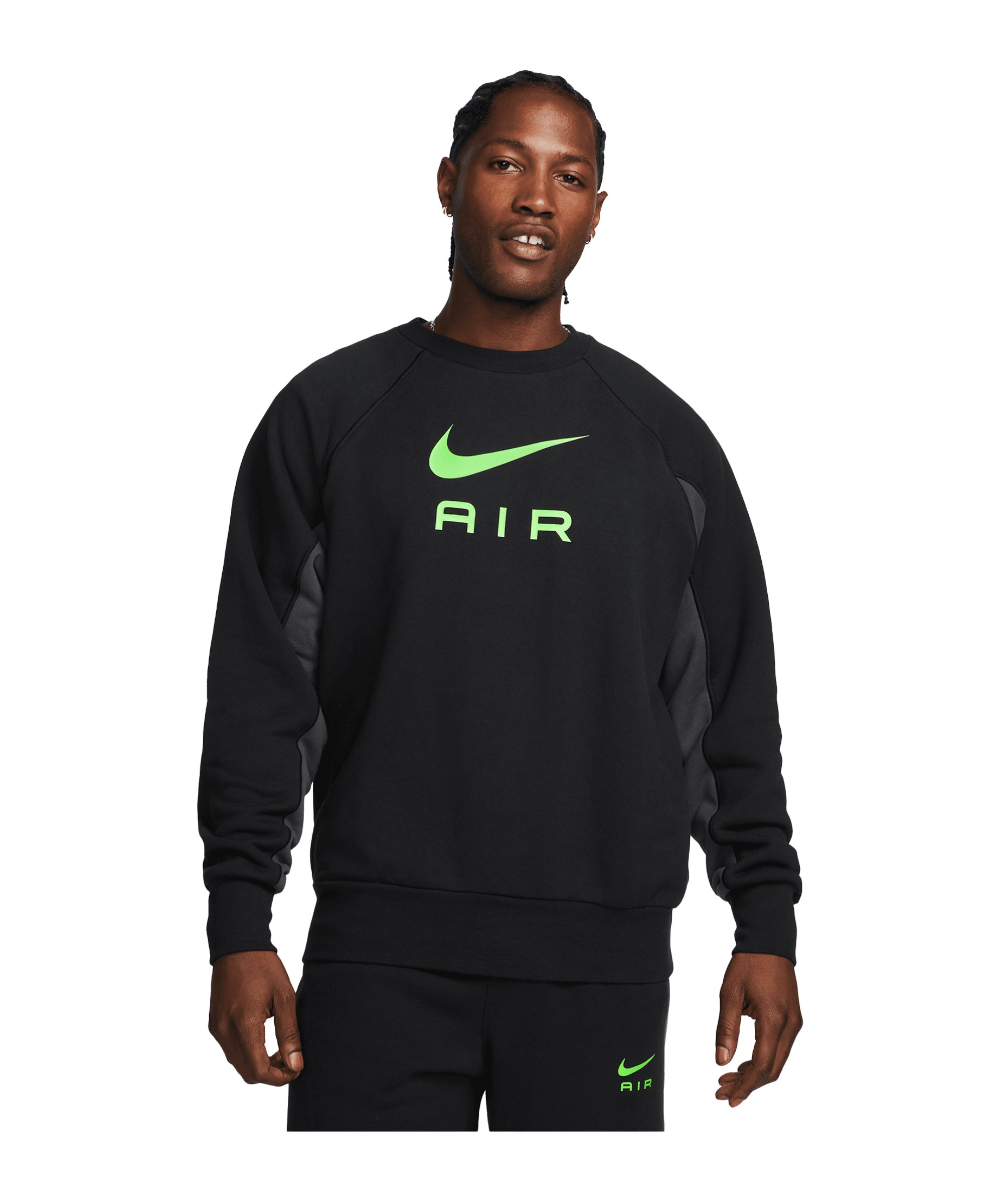 Nike Air FT Crew Sweatshirt Schwarz Grau Grün F011 - schwarz