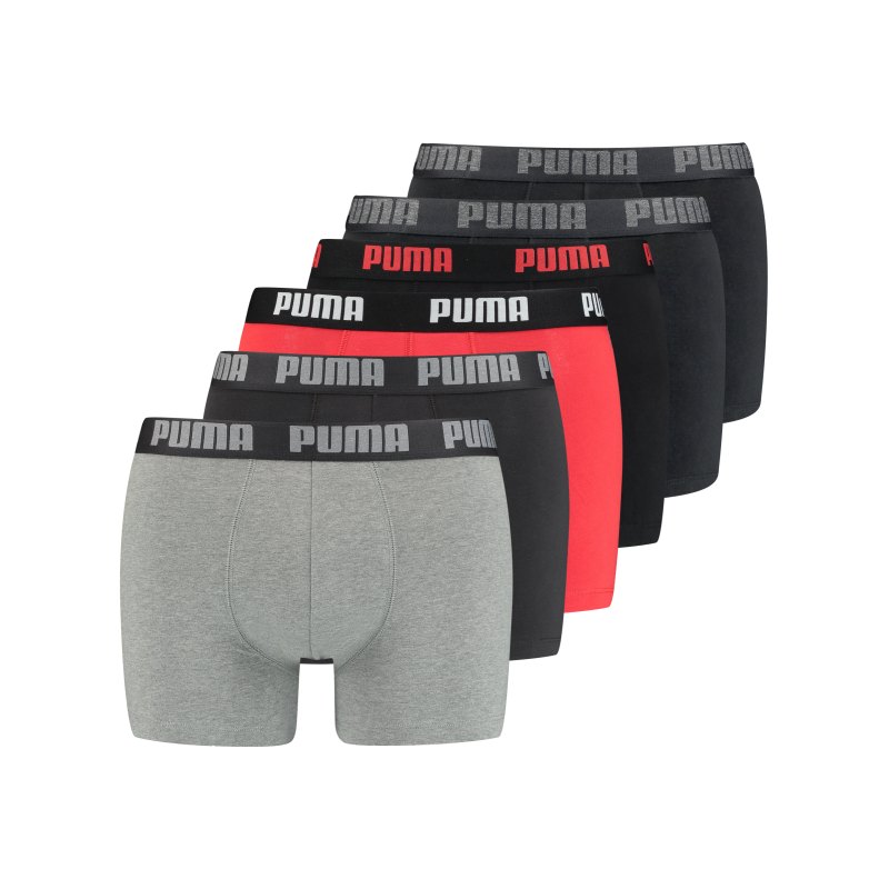 PUMA Basic Boxer 6er Pack Grau Rot Schwarz F003 - grau