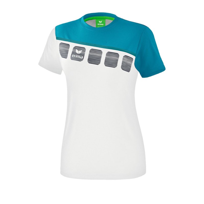 Erima 5-C T-Shirt Damen Weiss Blau - Weiss