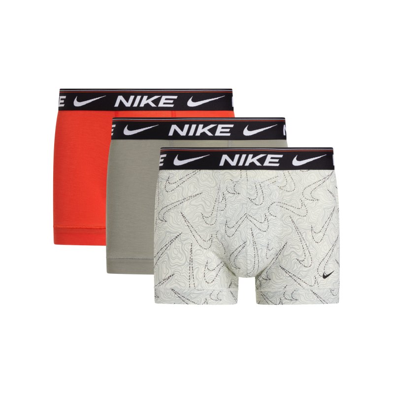 Nike Ultra Trunk Boxershort 3er Pack Grau Braun Rot FJUM - grau